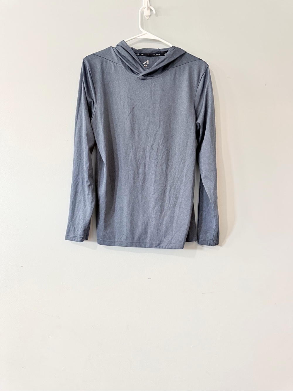 ALIVE Size S Blue Quick Dry Hooded Long Sleeve Athletic Performance Top